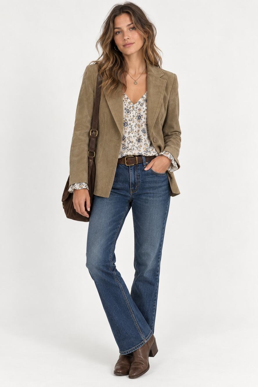 Alfani Tan Leather Women Blazer Jacket SP Suede Fall Classic Preppy Coat Classic